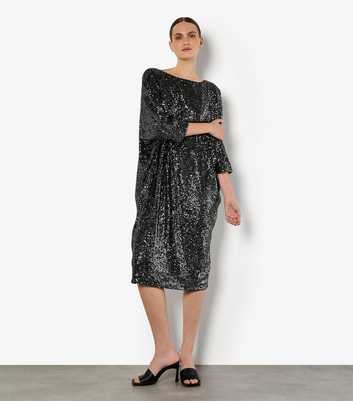 Apricot Silver Sequin Lines Cocoon Midi Dress