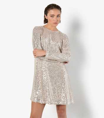 Apricot Stone Sequin Lines A-Line Mini Dress