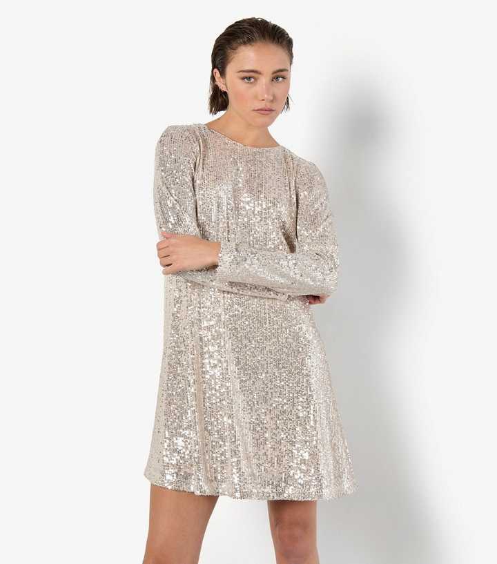 Apricot Stone Sequin Lines A-Line Mini Dress