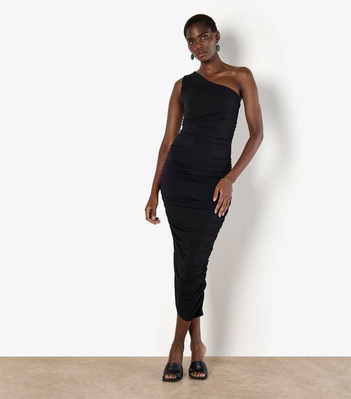 floral bodycon dress long sleeve Helen Of Troy One Shoulder Midi Dress Black Plus Size main image 0