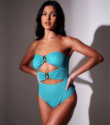 South Beach Turquoise Cutout Ring Halterneck Swimsuit