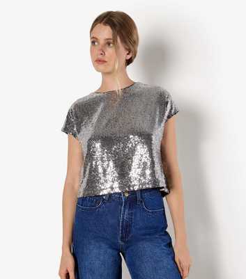 Apricot Silver Flat Sequin Cropped Tee