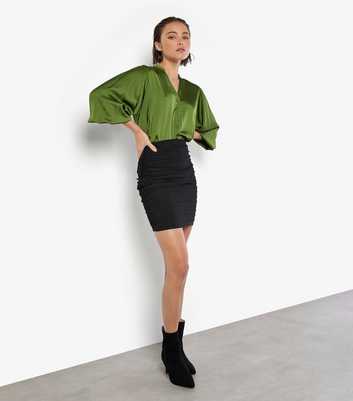 Apricot Black Ruched Side Mini Skirt