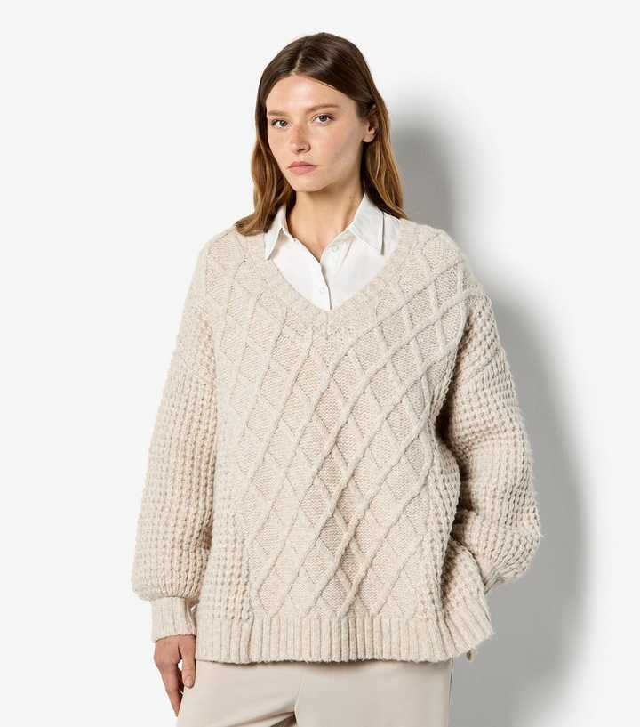 Apricot Stone Cable Mixed Chunky Knit Jumper