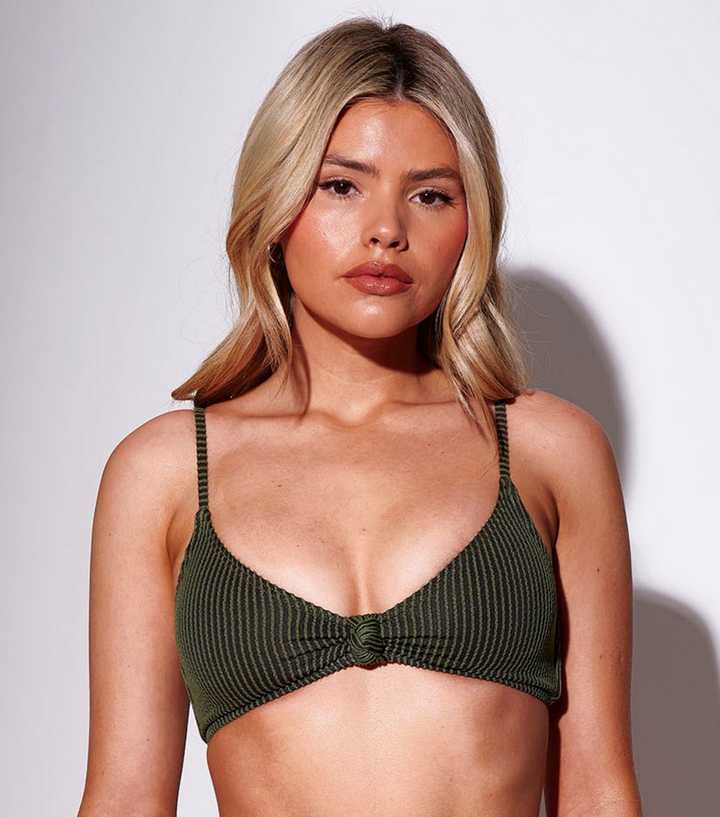 South Beach Khaki Knot Front Bikini Top