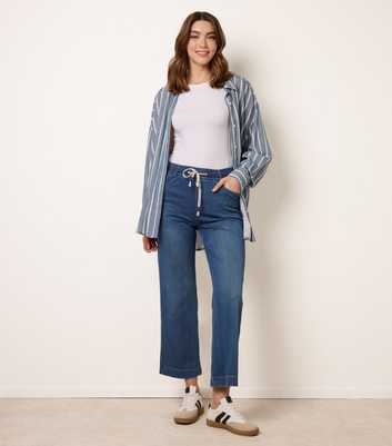 Blue Vanilla Blue Cropped Drawstring Wide Leg Jeans