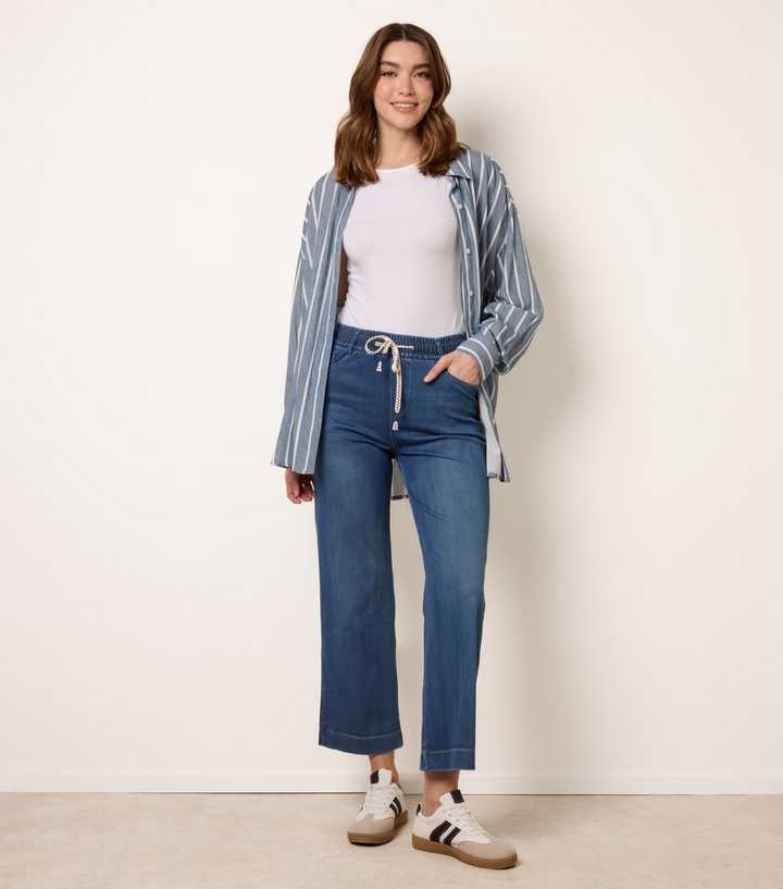 Blue Vanilla Blue Cropped Drawstring Wide Leg Jeans