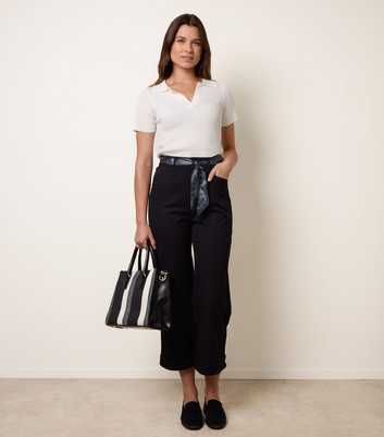 Blue Vanilla Navy Cropped Scarf Belt Trousers