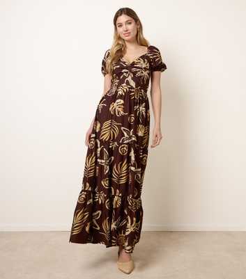 Blue Vanilla Dark Brown Knot Front Shell Print Dress