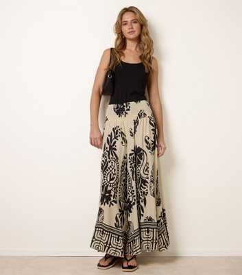 Blue Vanilla Black Paisley Print Wide Leg Trousers