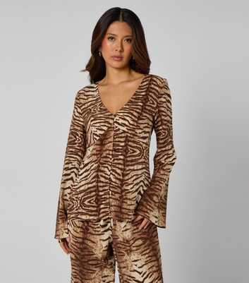 Urban Bliss Brown Zebra Print Flared Sleeve Top