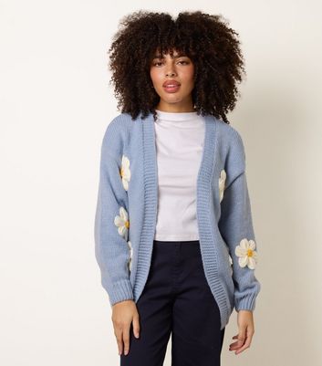Blue Vanilla Blue Longline Embroidered Daisy Cardigan | New Look