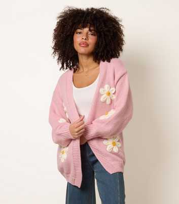 Blue Vanilla Pink Longline Embroidered Daisy Cardigan