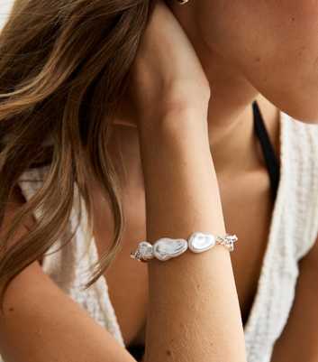 Silver Tone Sculptural Faux Pearl Embellished Bracelet