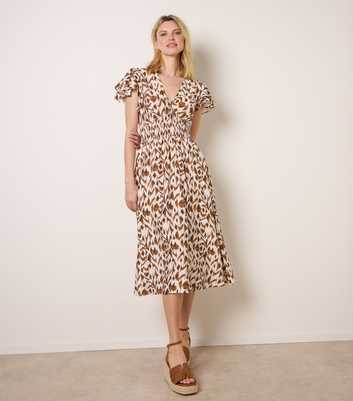 Blue Vanilla Light Brown Abstract Print Midi Dress