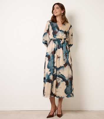 Blue Vanilla Blue Pattern Wrap Midi Dress