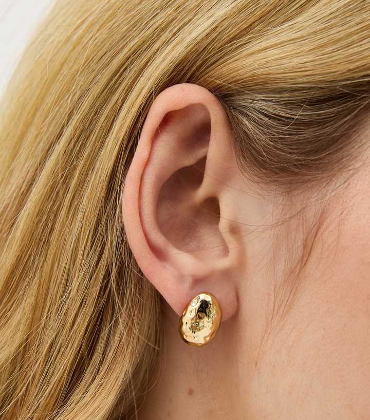 18ct Gold Plated Beaten Textured Dome Stud Earrings
