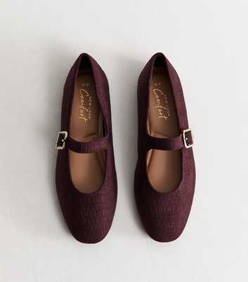 Dark Burgundy Textured Faux Suede Buckled Mary Jane Flats