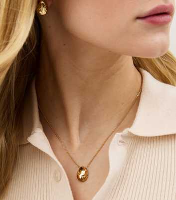 18ct Gold Plated Beaten Dome Pendant Necklace