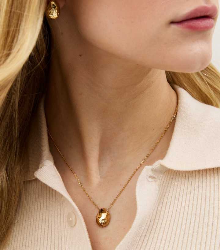 18ct Gold Plated Beaten Dome Pendant Necklace