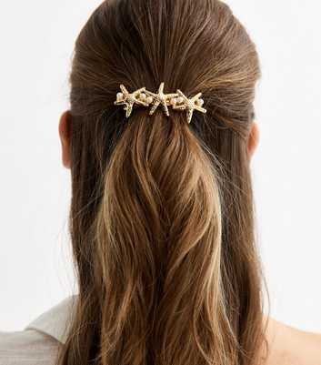 Gold Tone Starfish Faux-Pearl Slide Hair Clip