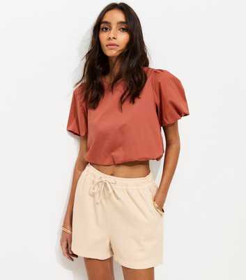 Stone Cotton Twill Pull On Drawstring Shorts