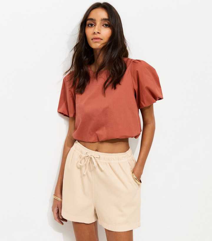Stone Cotton Twill Pull On Drawstring Shorts