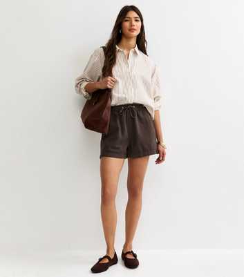 Dark Brown Cotton Twill Pull On Drawstring Shorts