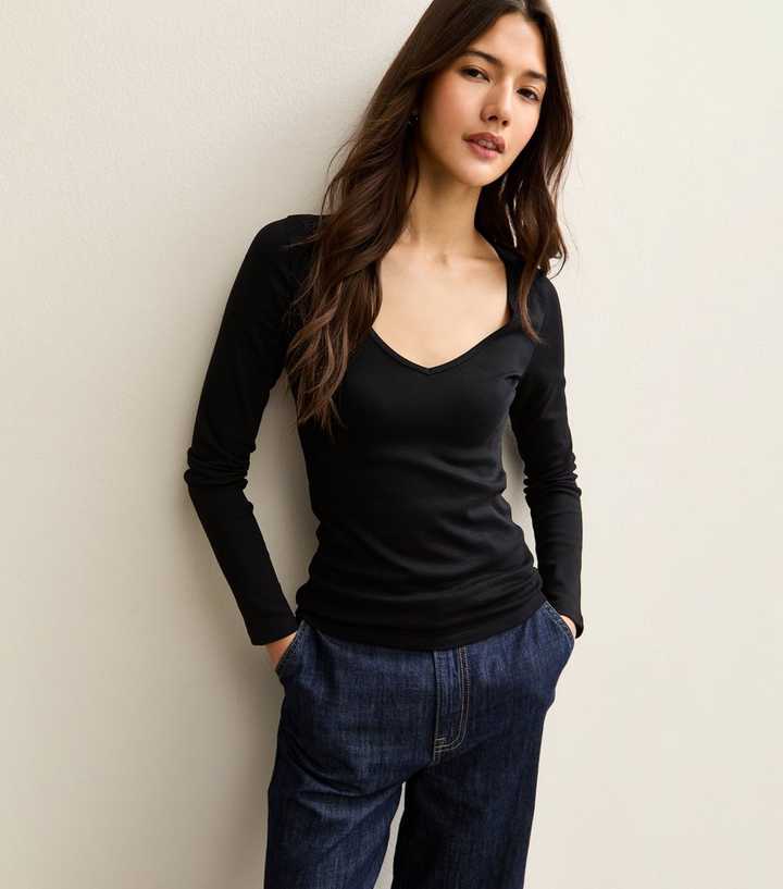 Black Long Sleeve V-Neck T-Shirt