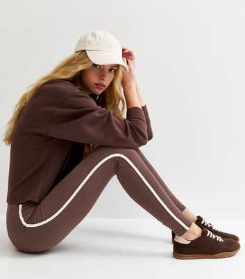 Dark Brown Side Stripe High Waist Leggings
