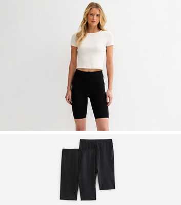 Tall Pack Of 2 Black Stretch Cotton Cycling Shorts