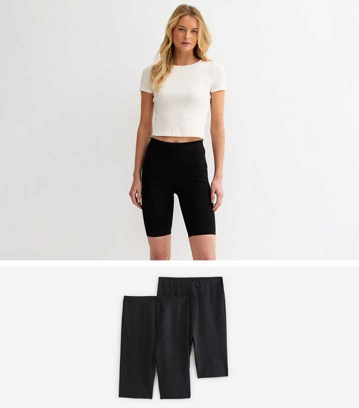 Tall Pack Of 2 Black Stretch Cotton Cycling Shorts