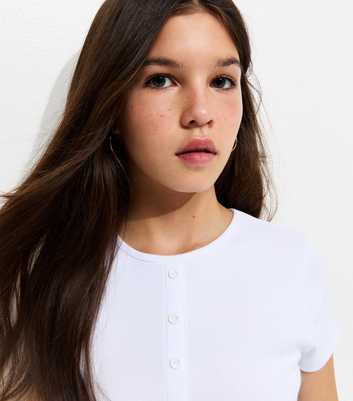 Girls White Ribbed Baby Tee