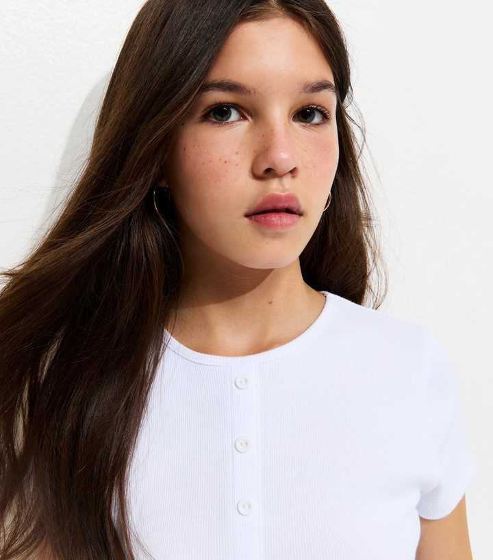 Girls White Ribbed Baby Tee