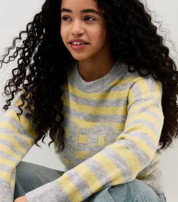 Girls Grey Stripe Knit Jumper