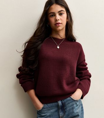 Girls Burgundy Longline Jumper