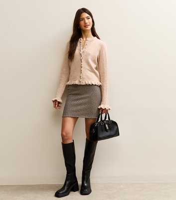 Brown Wavers Jacquard Tube Skirt 