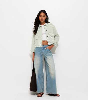 Cream and Green Striped Short Shacket