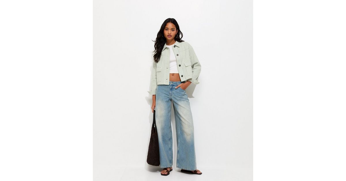 Cream and Green Striped Short Shacket