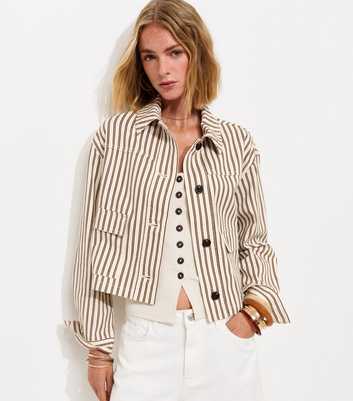 Brown Cotton Striped Shacket