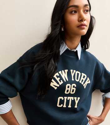 Navy New York Logo Crew Neck Sweatshirt