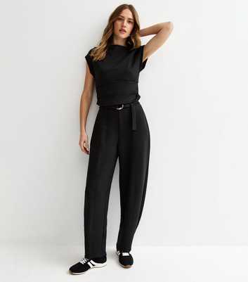 Black Soft Touch D Ring Barrel Leg Joggers