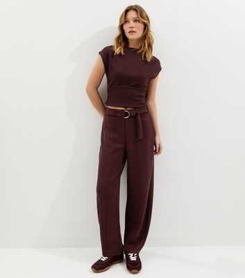 Dark Burgundy D Ring Barrel Leg Joggers