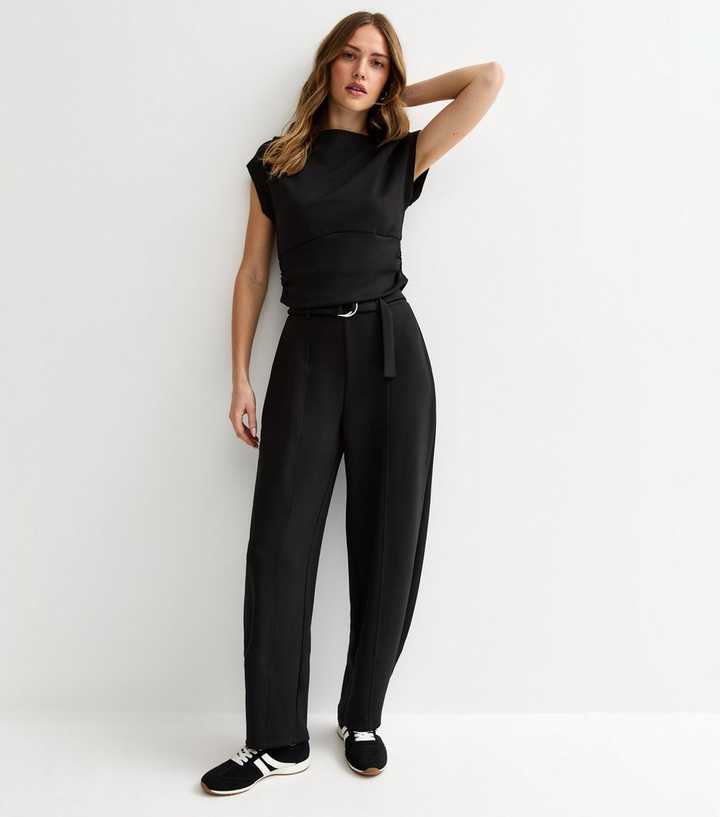 ARKET structured knit off shoulder top with sweetheart neckline in black