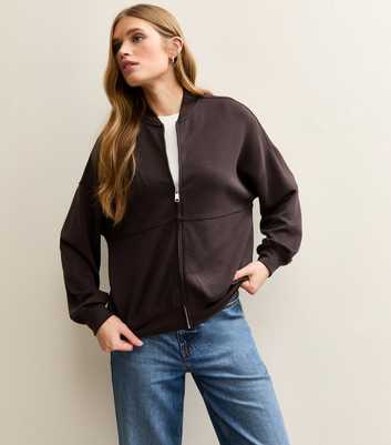 Premium Dark Brown Jersey Bomber Jacket