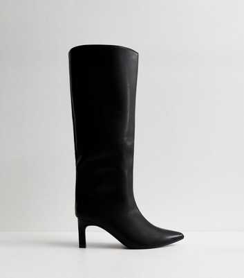 Truffle Black Faux Leather Heeled Pull On Boots