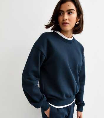 Navy Crew Neck Midweight Sweatshirt