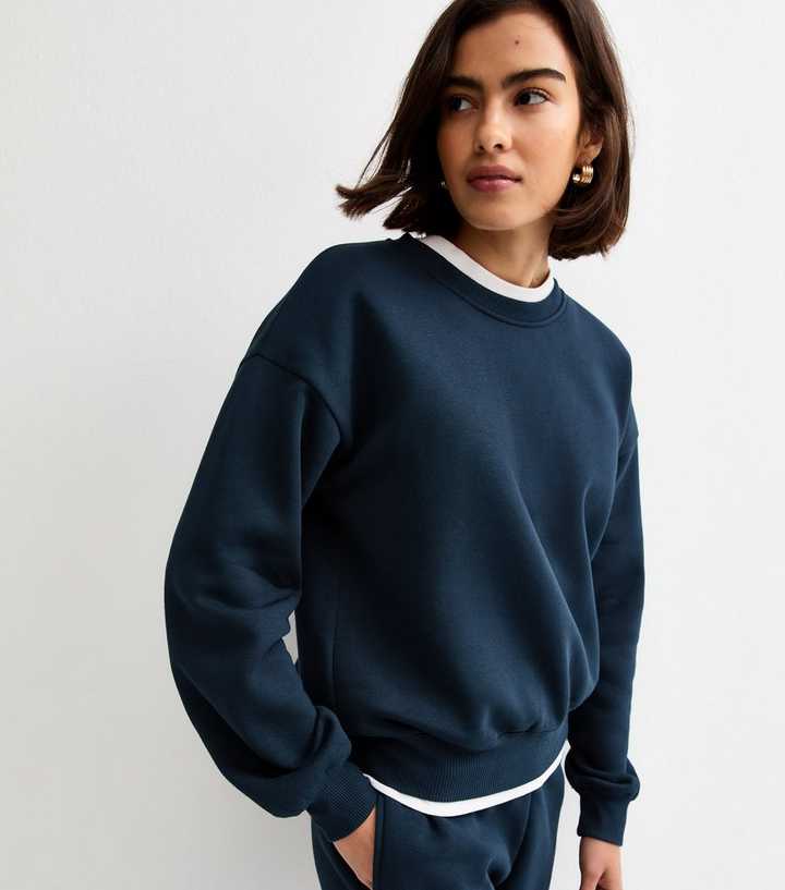 Navy Crew Neck Midweight Sweatshirt