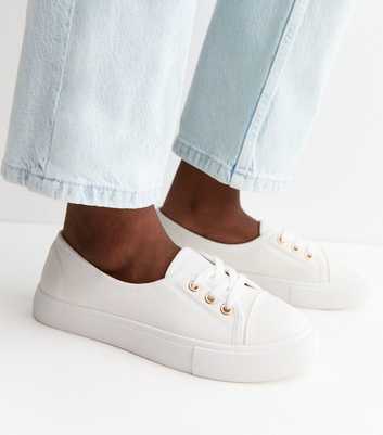White Canvas Half Lace Up Trainers