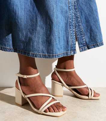 Extra Wide Fit Off White Block Heel Multi Strap Sandals